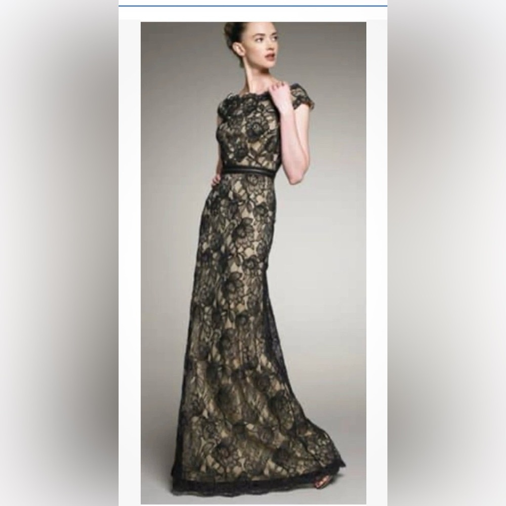 Tadashi Shoji Scalloped Lace Gown sz 2
